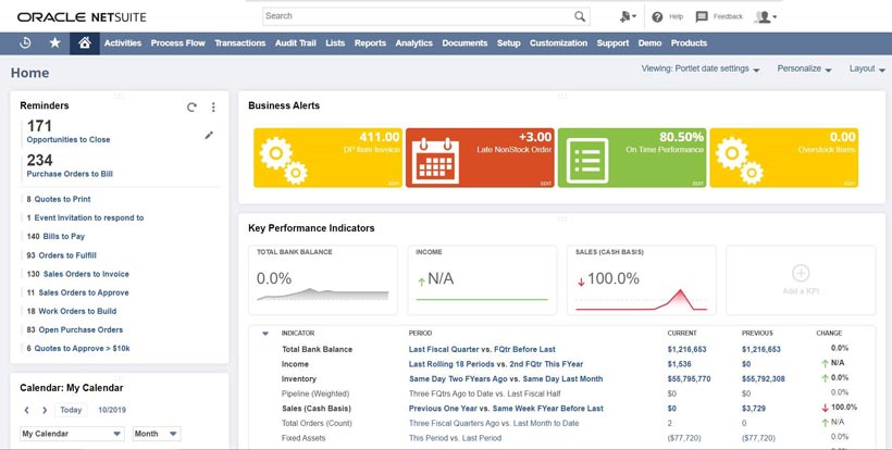 NetSuite Dashboard example - balkanservices.com